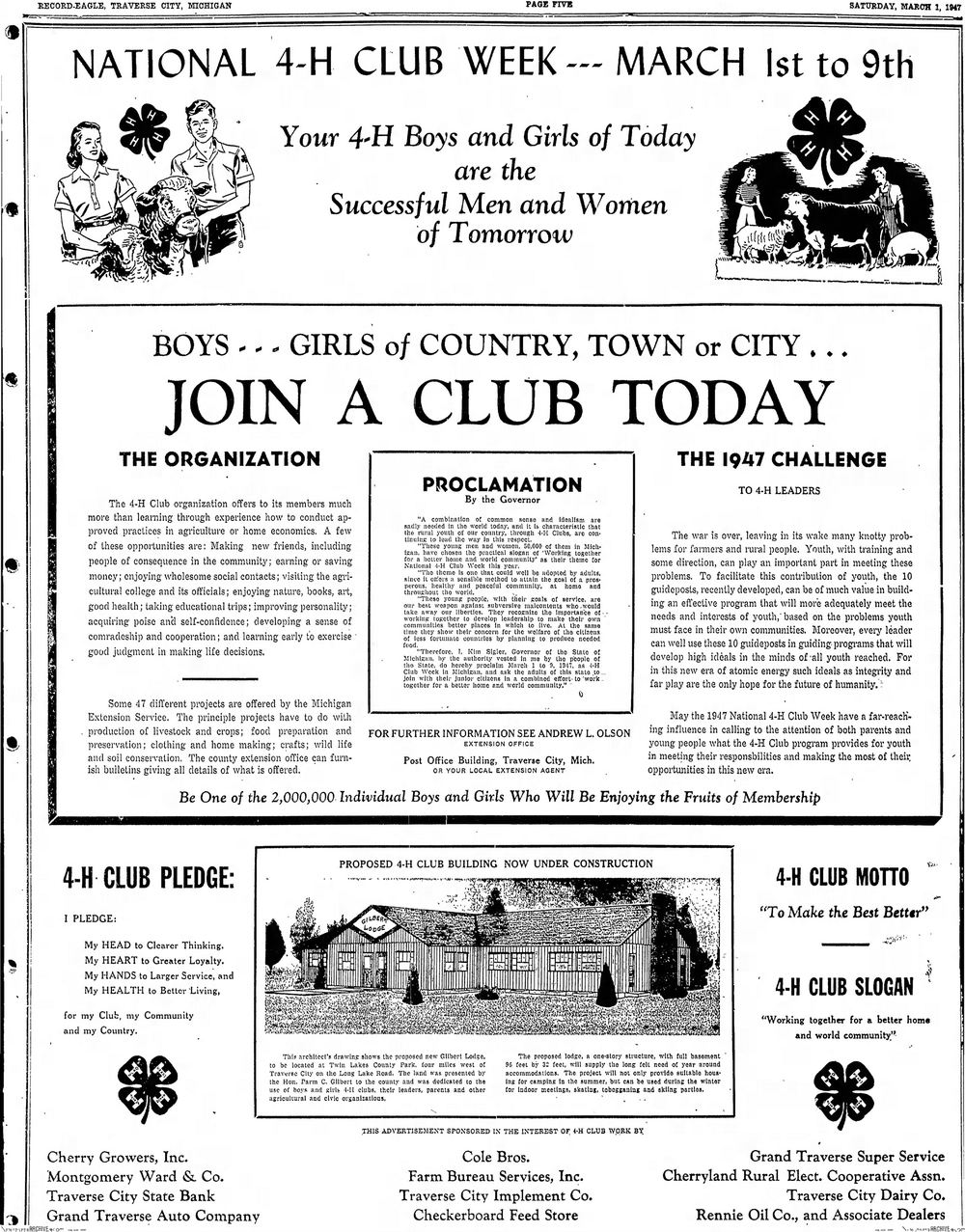 Twin Lakes Park - Mar 1 1947 4H Ad